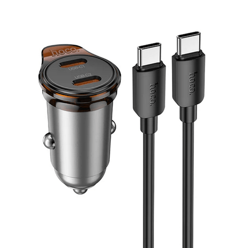 Hoco Car Charger 45W Dual USB C Super Fast Car Charger w/ Mini Size, C to C Cable Included