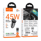 Hoco Car Charger 45W Dual USB C Super Fast Car Charger w/ Mini Size, C to C Cable Included