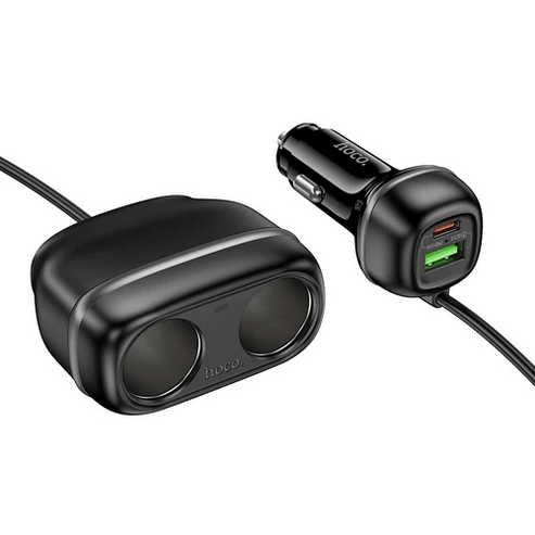 Hoco Car Charger 48W PD+QC Super Fast Car Charger w/ 2 x Cigarette Lighter Hub up to 240W