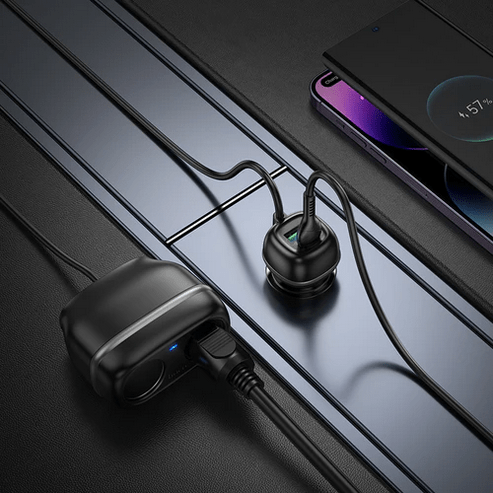 Hoco Car Charger 48W PD+QC Super Fast Car Charger w/ 2 x Cigarette Lighter Hub up to 240W