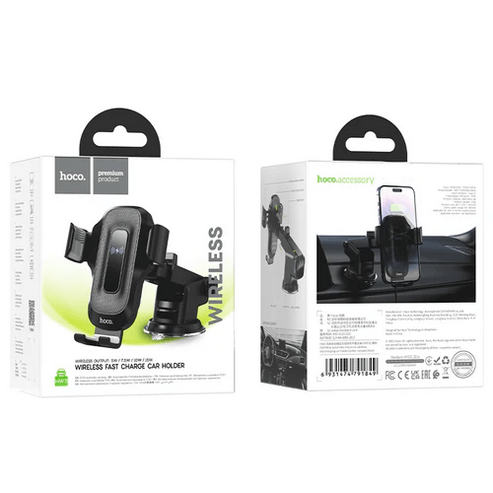 Hoco Car Phone Holder 15W Automatic Clamping Wireless Charging Phone Holder for Windshield / Dashboard