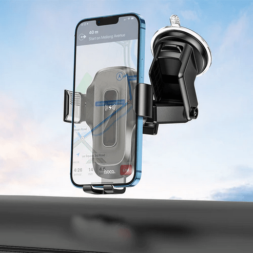 Hoco Car Phone Holder 15W Automatic Clamping Wireless Charging Phone Holder for Windshield / Dashboard