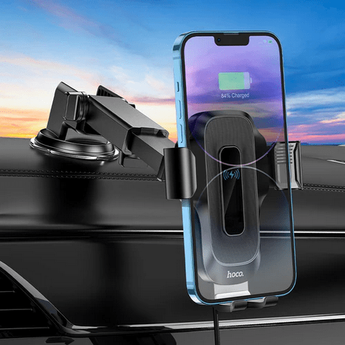 Hoco Car Phone Holder 15W Automatic Clamping Wireless Charging Phone Holder for Windshield / Dashboard