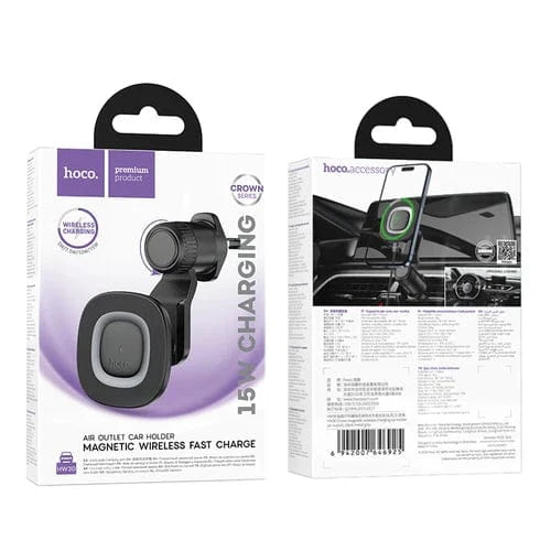 Hoco Car Phone Holder 15W Magnetic Wireless Charging Phone Holder for Air Vent w/ Hook Locking