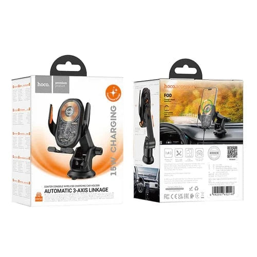 Hoco Car Phone Holder 15W Wireless Charging Phone Holder for Windshield & Dashboard w/ Transparent Design