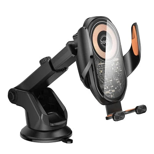 Hoco Car Phone Holder 15W Wireless Charging Phone Holder for Windshield & Dashboard w/ Transparent Design