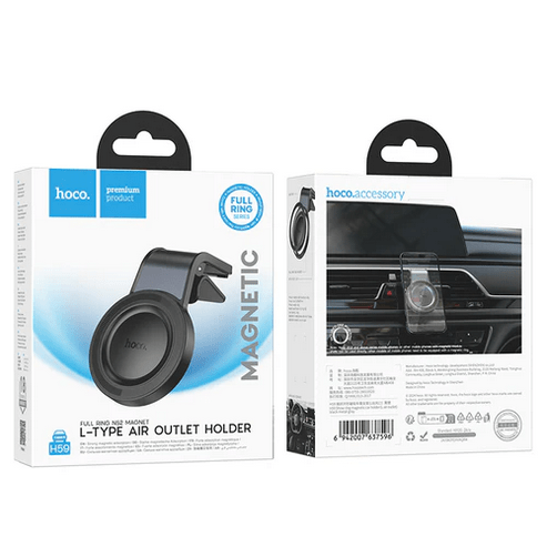 Hoco Car Phone Holder L-Shape Air Vent Magnetic Phone Holder w/ Ring Magnet