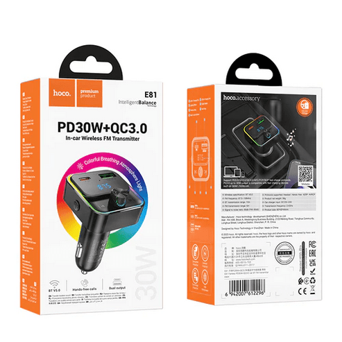 Hoco FM Kit 30W FM Car Kit with PD+QC, RGB Light