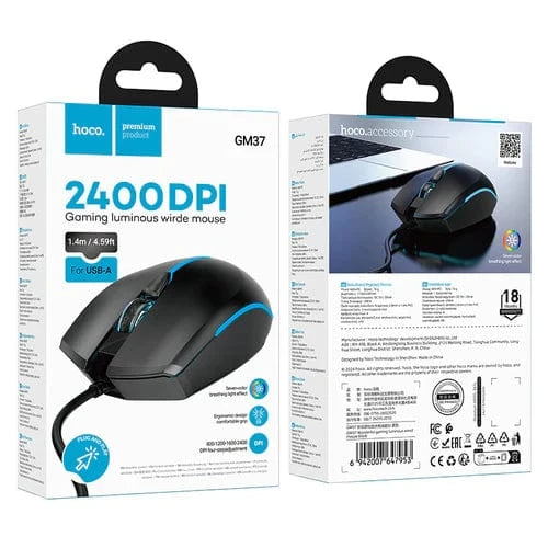 Hoco Keyboard & Mouse Wired Gaming Mouse w/ 2400 DPI, LED Light