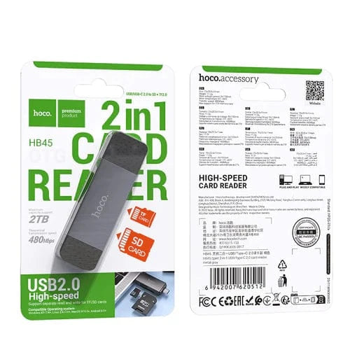 Hoco Memory Card USB 2.0 Memory Card Reader with USB-A / USB-C Dual Plug