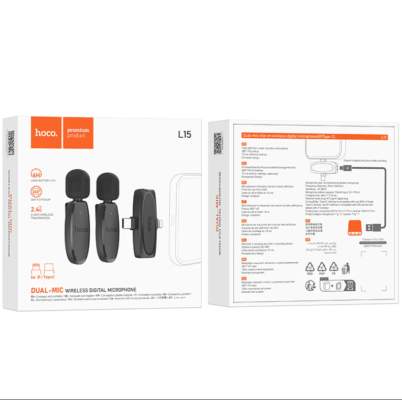 Hoco Microphone Dual Wireless Digital Microphone w/ Lightning & Type C Dual Connector