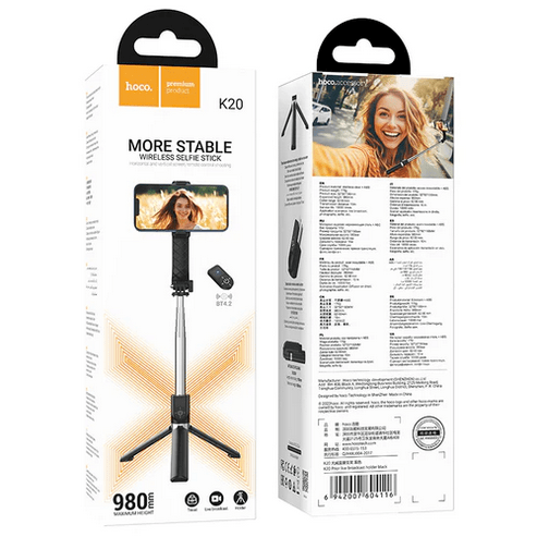 Hoco mobile phone accessories Premium Bluetooth Selfie Stick w/ 0.98m Tripod, V4.2 Remote