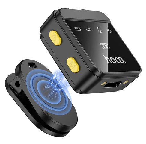 Hoco mobile phone accessories Premium Dual Wireless Digital Microphone w/ Lightning & Type C Dual Connector, Magnetic Lapel