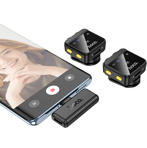 Hoco mobile phone accessories Premium Dual Wireless Digital Microphone w/ Lightning & Type C Dual Connector, Magnetic Lapel