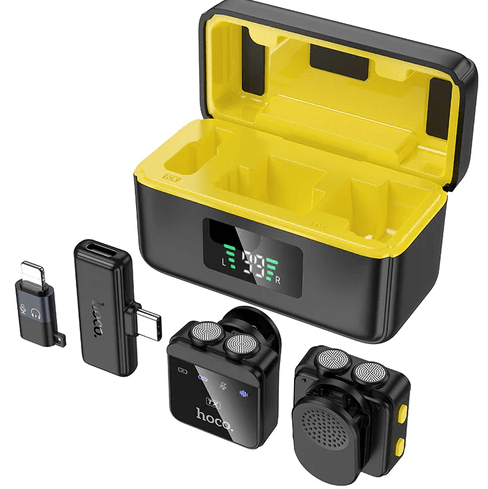 Hoco mobile phone accessories Premium Dual Wireless Digital Microphone w/ Lightning & Type C Dual Connector, Magnetic Lapel