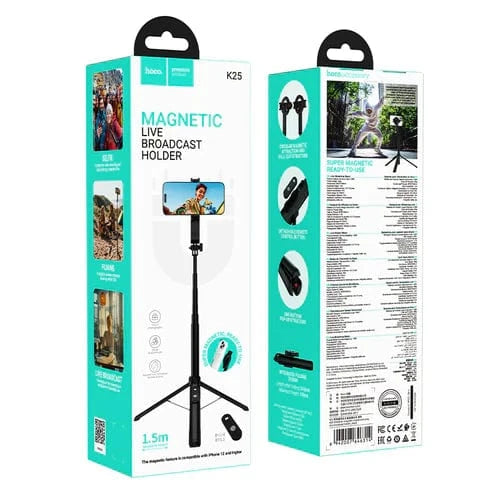 Hoco Selfie Stick Premium Bluetooth Selfie Stick w/ 1.5m Tripod, V5.2 Remote, Magnetic Phone Holder