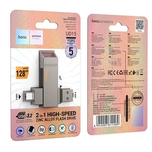 Hoco Stroage Drive 128GB 2 in 1 USB-A & USB-C High Speed Flash Drive