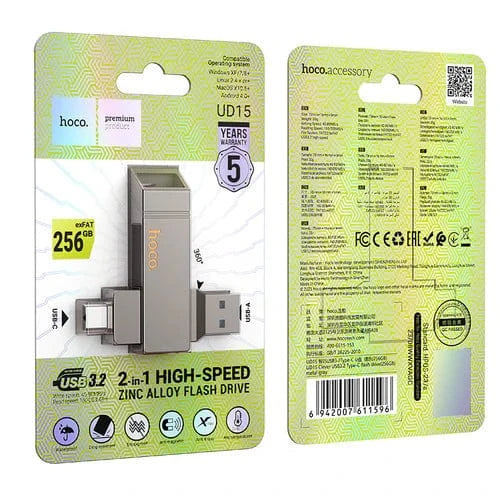 Hoco Stroage Drive 256GB 2 in 1 USB-A & USB-C High Speed Flash Drive
