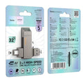 Hoco Stroage Drive 32GB 2 in 1 USB-A & USB-C High Speed Flash Drive