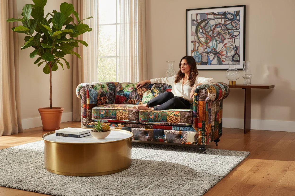 Winston Chesterfield Patchwork 2 Seater Sofa at online8 furniture store Auckland