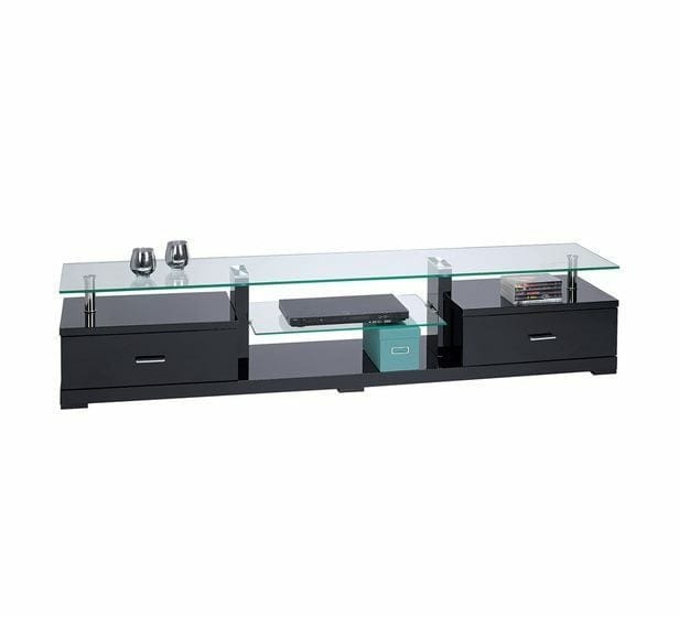 BroDeals Entertainment Centers & TV Stands Ramon Glass Top TV Unit - Black