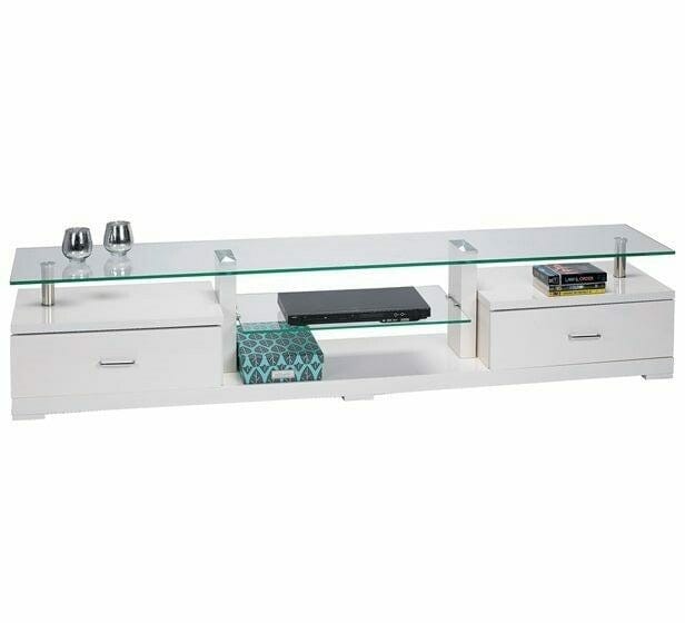 BroDeals Entertainment Centers & TV Stands Ramon Glass Top TV Unit White
