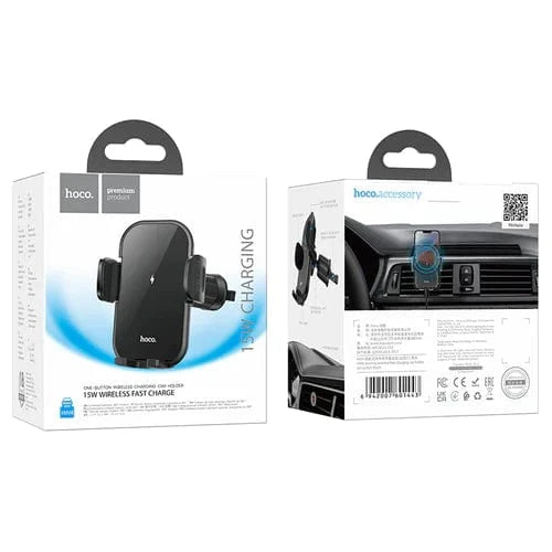 Hoco Car Phone Holder 15W Wireless Charging Air Vent Phone Holder w/ Hook Locking