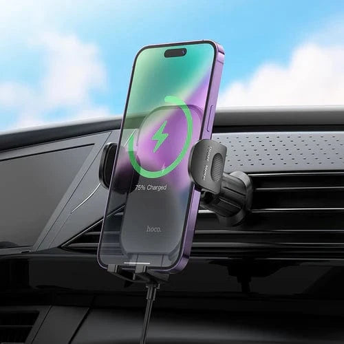 Hoco Car Phone Holder 15W Wireless Charging Air Vent Phone Holder w/ Hook Locking