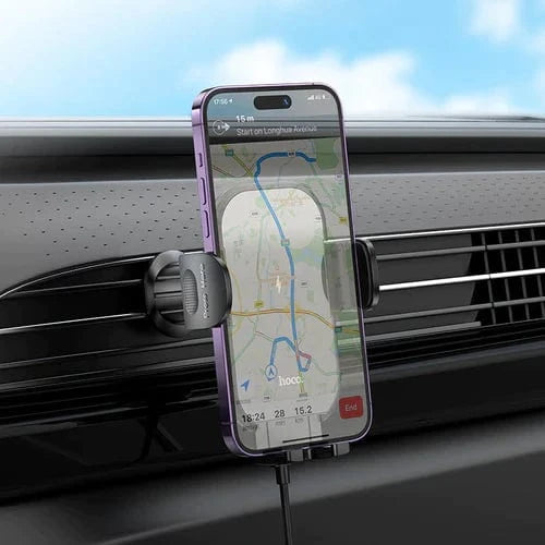 Hoco Car Phone Holder 15W Wireless Charging Air Vent Phone Holder w/ Hook Locking
